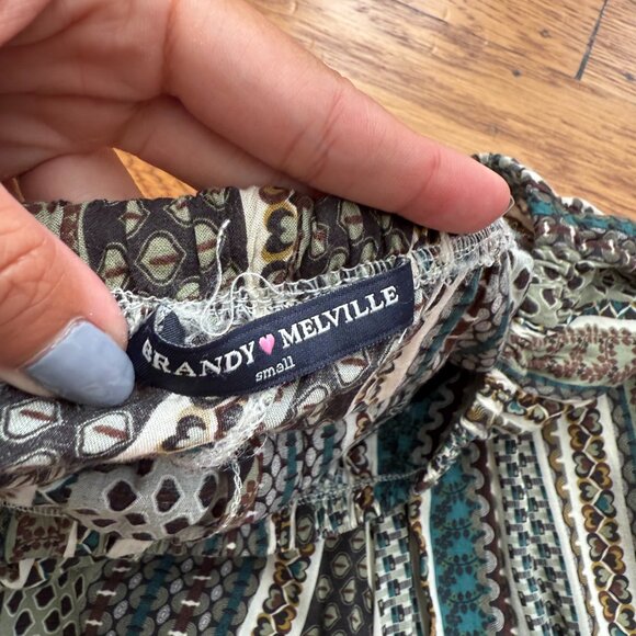 Brandy Melville Green and Brown Flowy Shorts - Picture 2 of 2